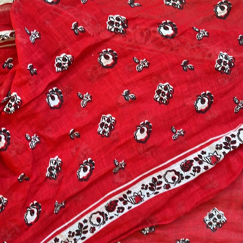 Gap Red Floral Large Rectangular Linen Scarf - image 2